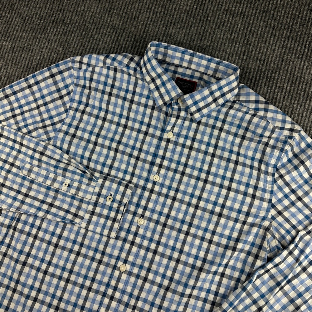 UNTUCKit Mens Large Slim Fit Blue Gingham Performance Stretch Button Down Shirt